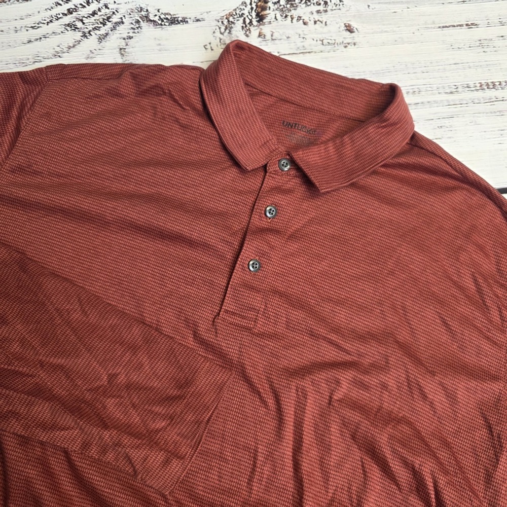 UNTUCKit Damaschino Jacquard Polo Shirt Mens 2XL Long Sleeve Orange Regular‎ Fit